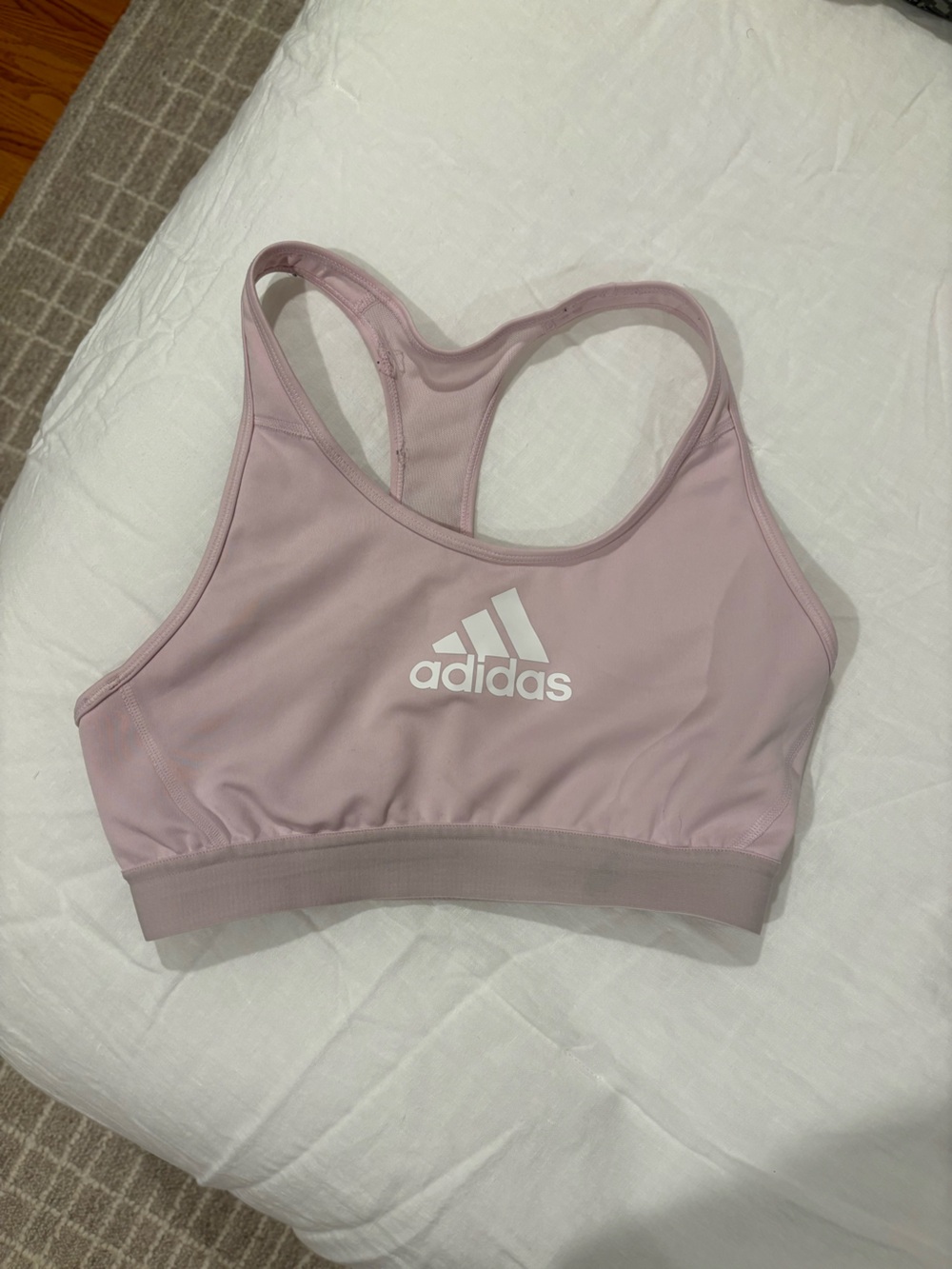 adidas Pink Racerback Sports Bra with White Logo size medium